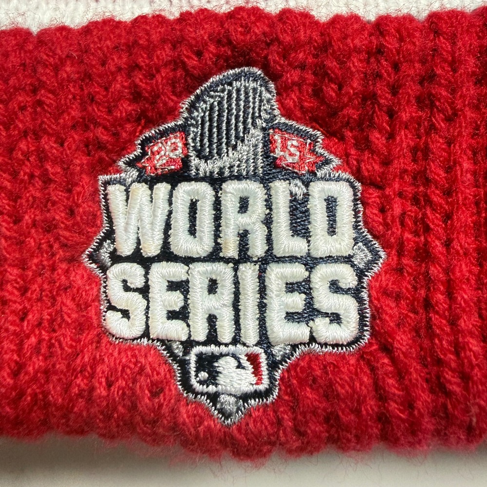 47 Brand World Series Beanie Hat‎ Red Black Pom Knit MLB Winter Streetwear - Picture 3 of 8